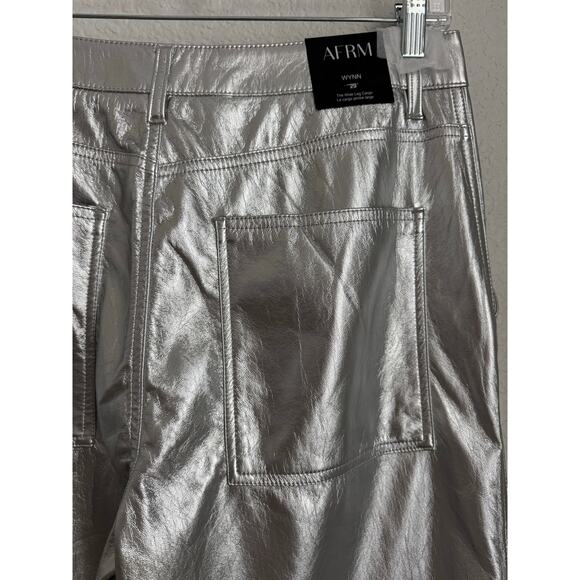 AFRM Faux Leather Wynn Cargo Pants in Silver Metallic - Picture 8 of 13